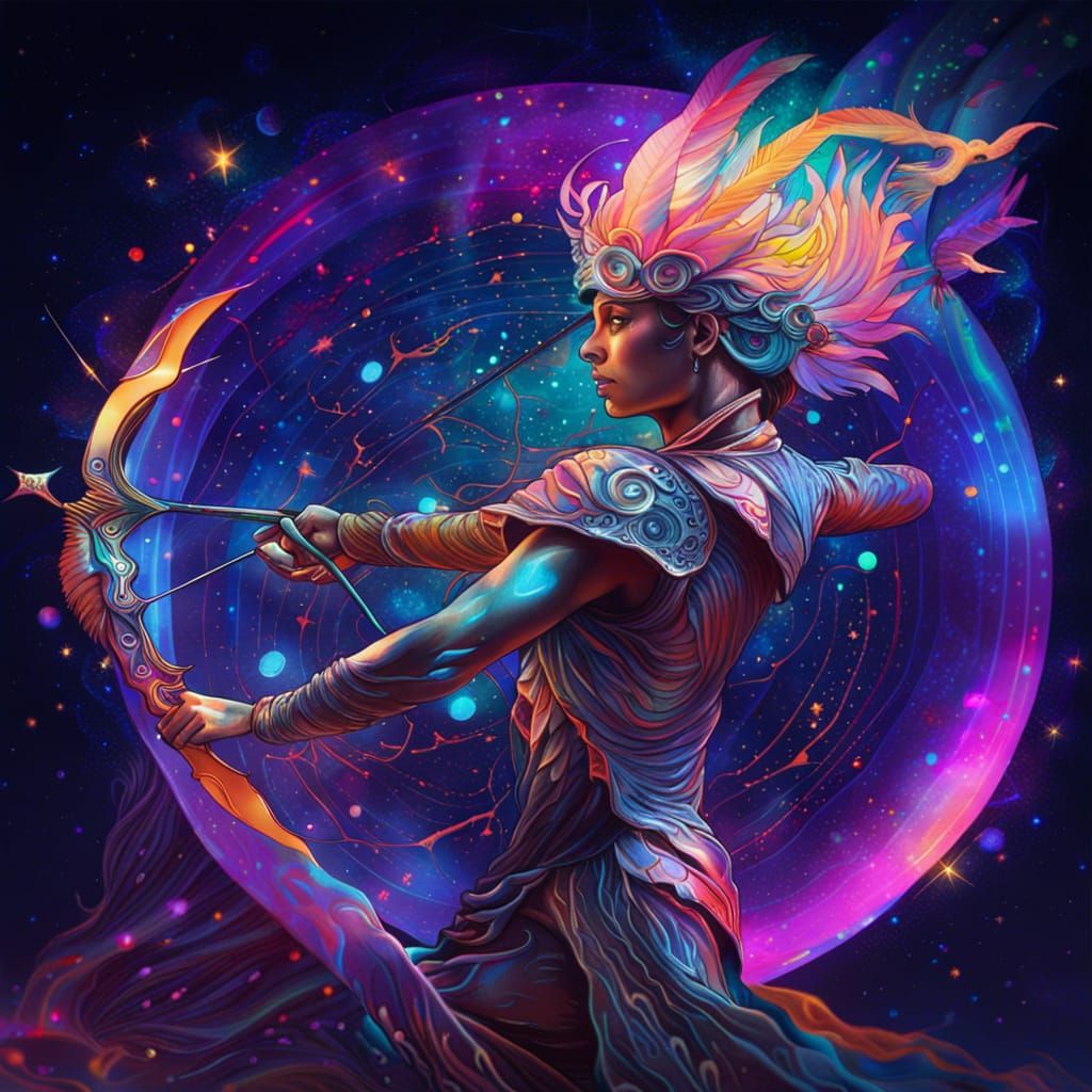 Astral Archer: Holographic Cosmic Illustration