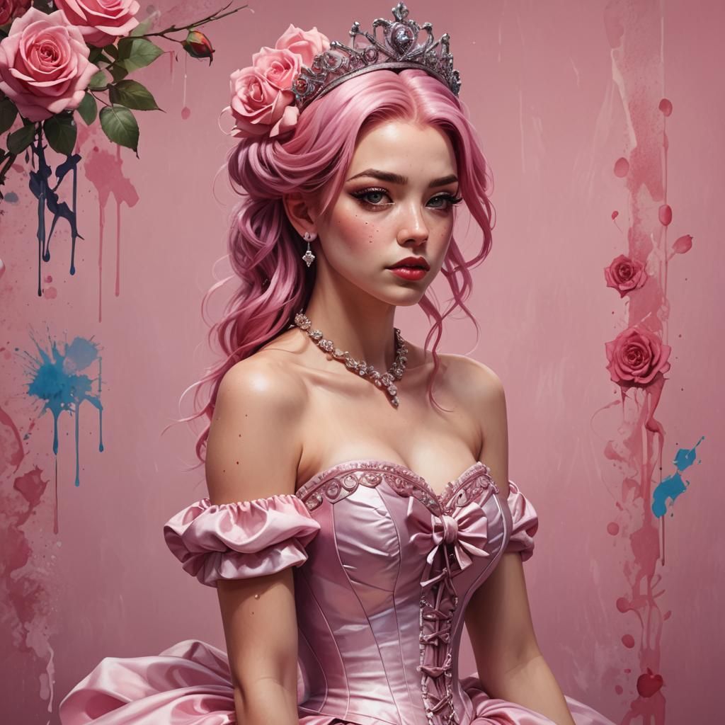 Girl in Pink Corset Dress: Hyperrealistic Splash Art