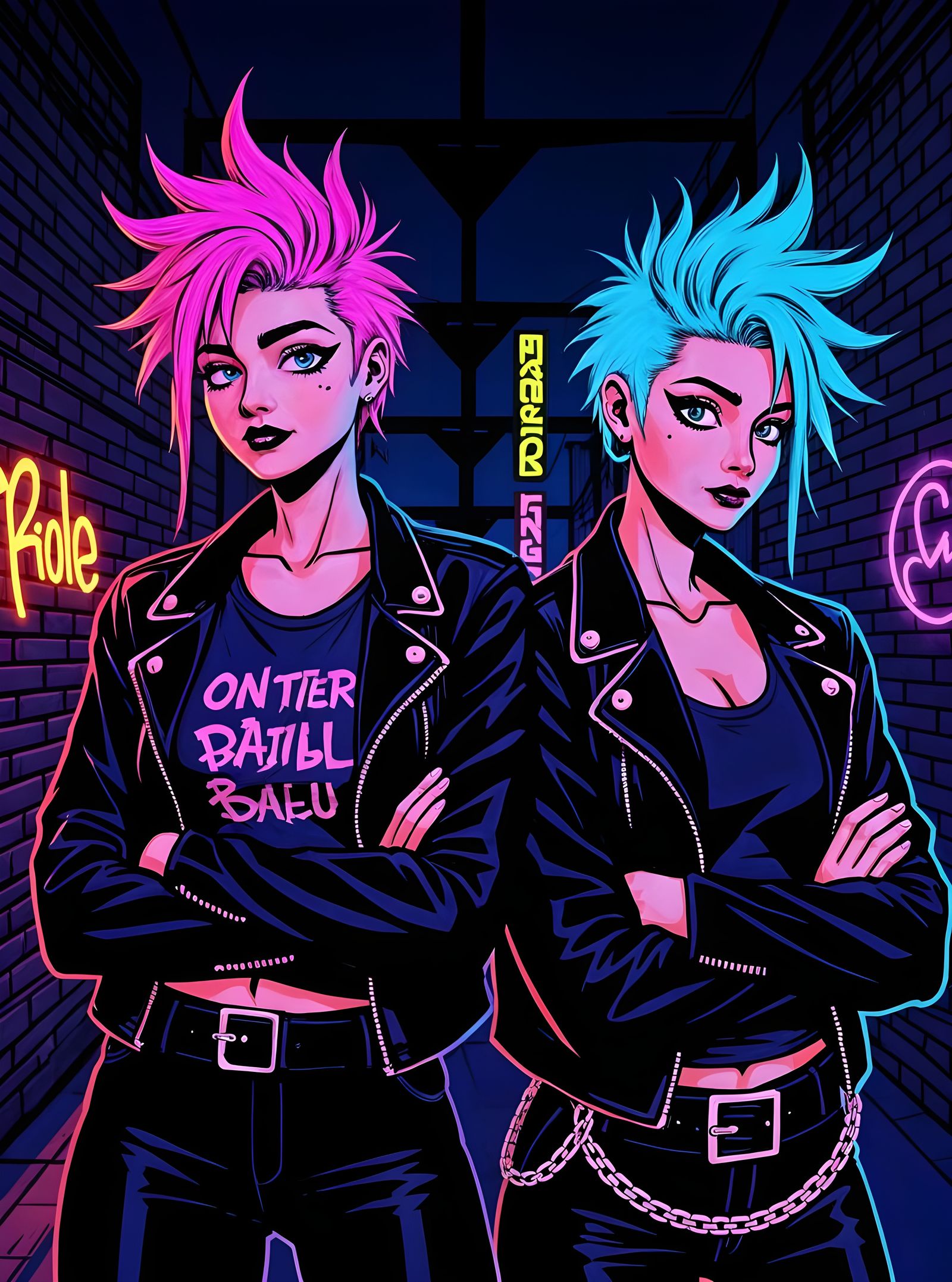 Two Punk Women in Urban Setting