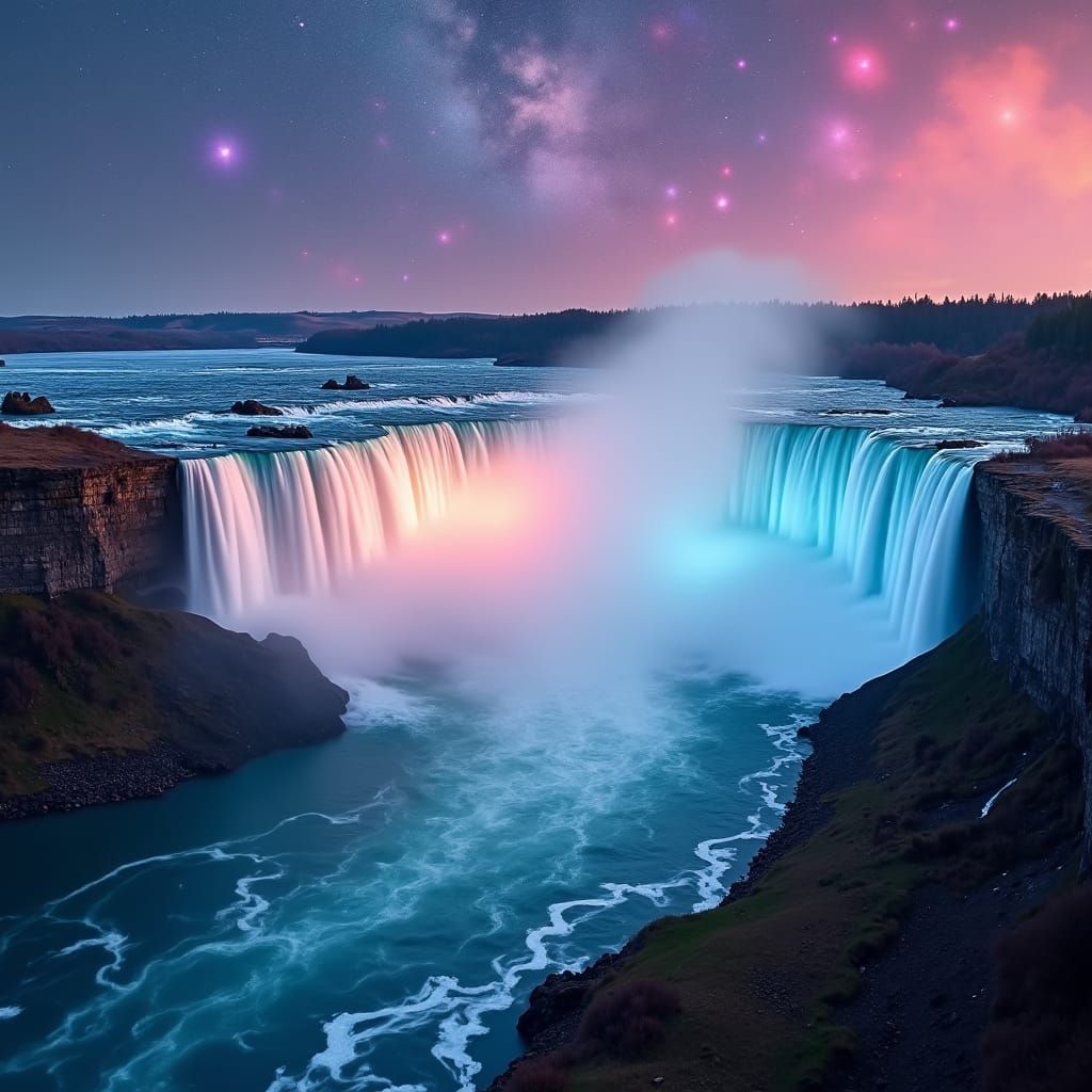 Niagara Falls Transformed into Colorful Galaxy