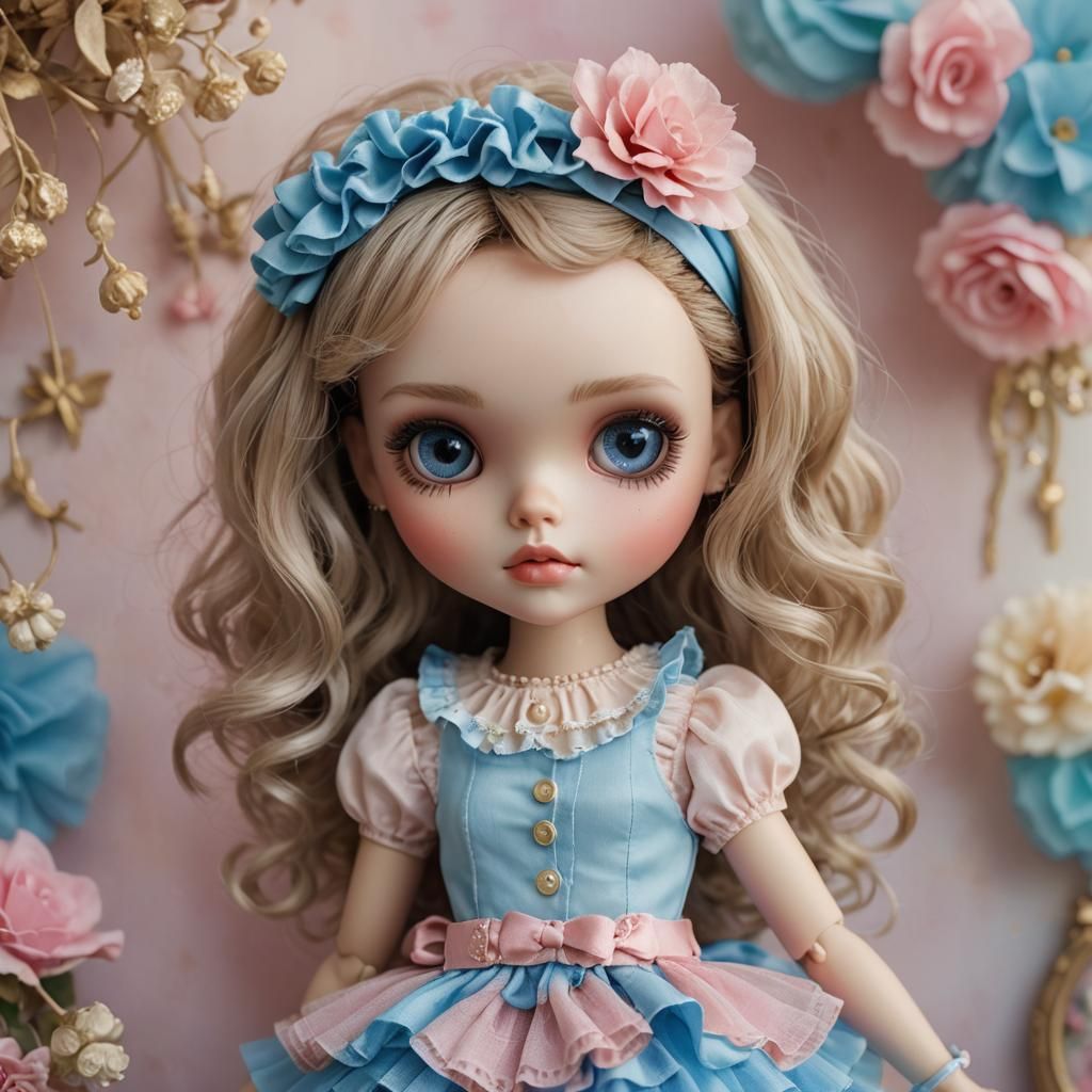 Hyper-Realistic Blythe Doll in Pastel Colors