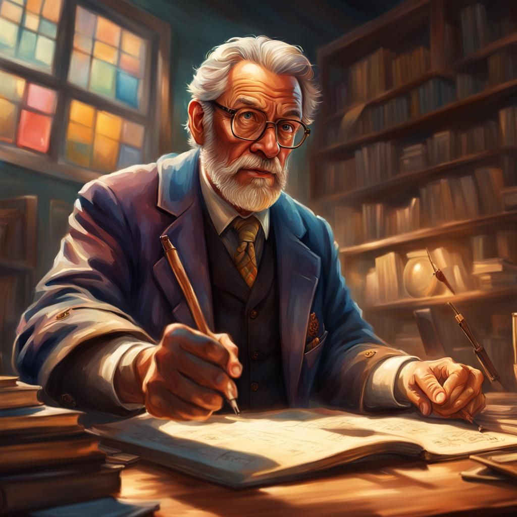 Hyperrealistic Professor Teaching: Detailed Splash Art