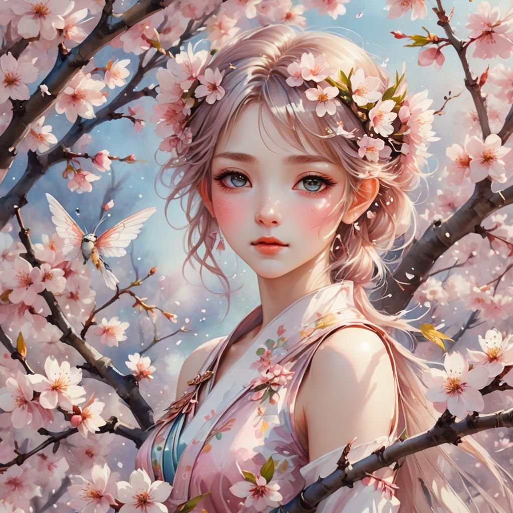Delicate Spring Fairy Portrait in Manga Style