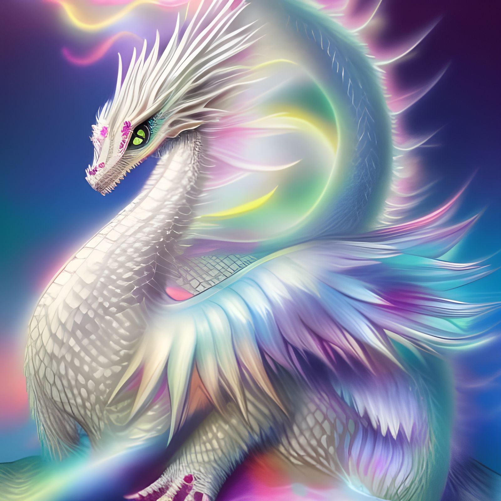 Animated White Dragon with Gemstone Details