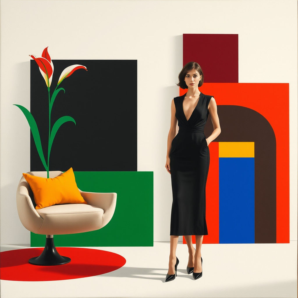 Elegant Women in Minimalist Geometric Interior