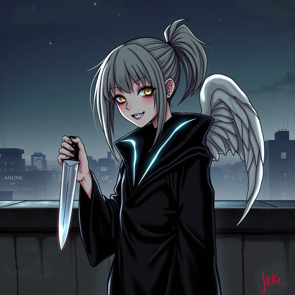 Female Jeff the Killer with Knife on Rooftop