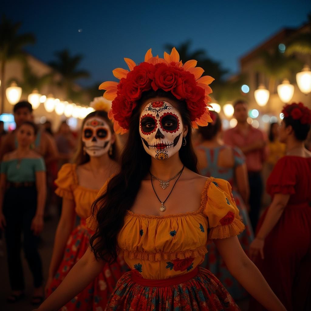 Dia de los Muertos Celebration Under Starry Sky