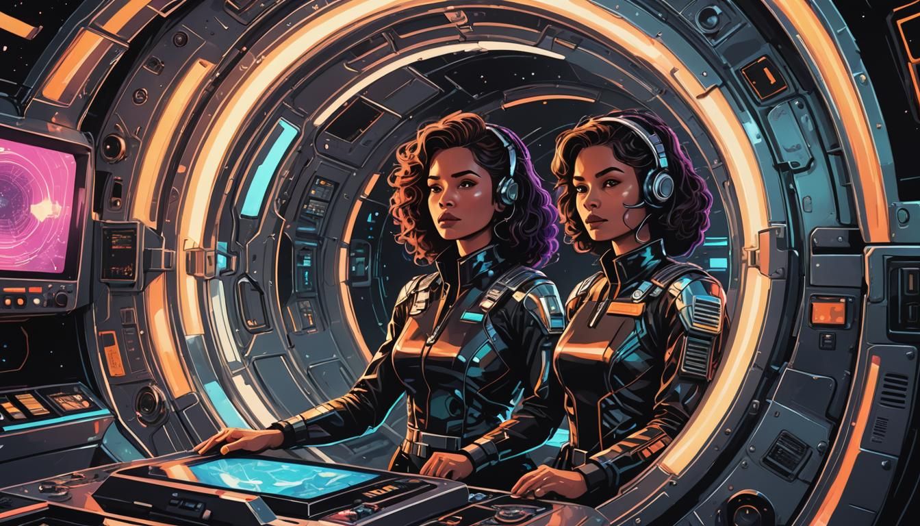 Retro-Futuristic Woman's Black Hole Voyage