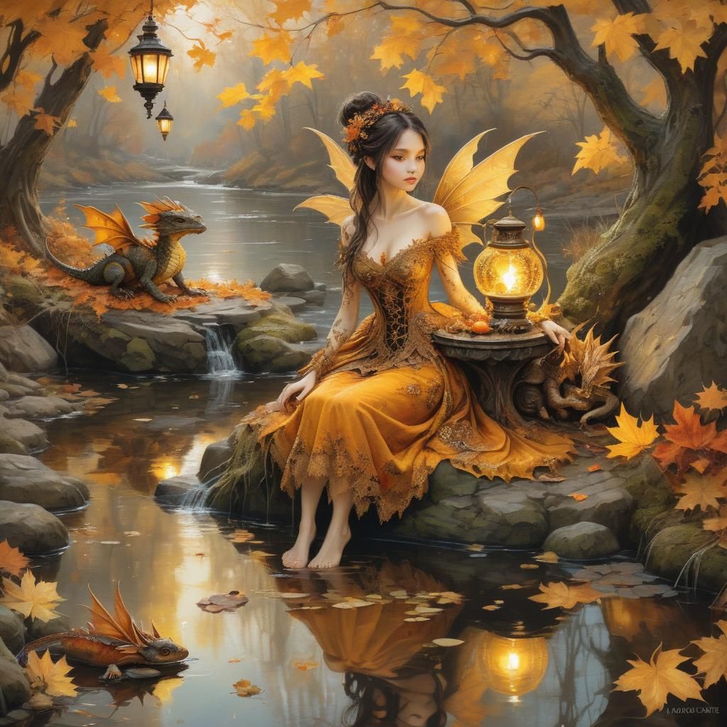 Autumn fairy with her dragon