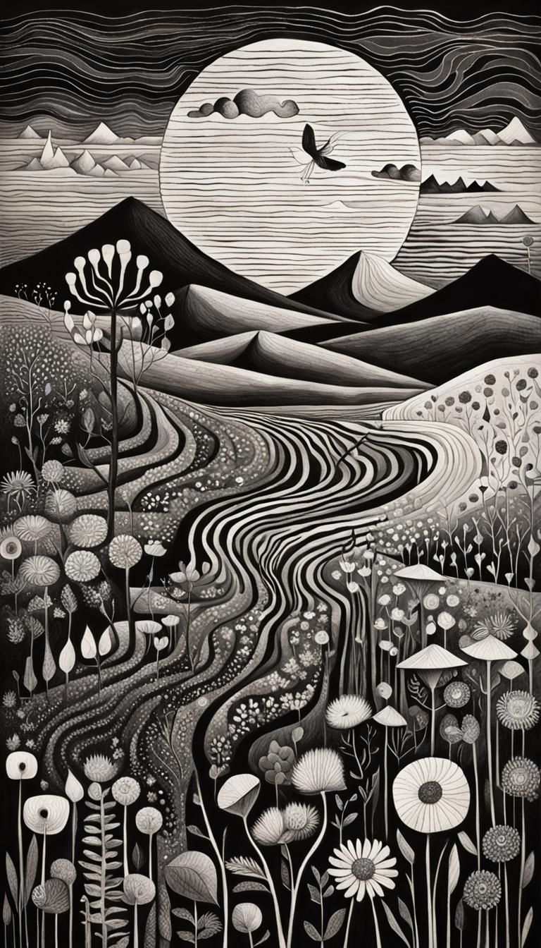 Surreal Zebra Dreamscape in Grayscale