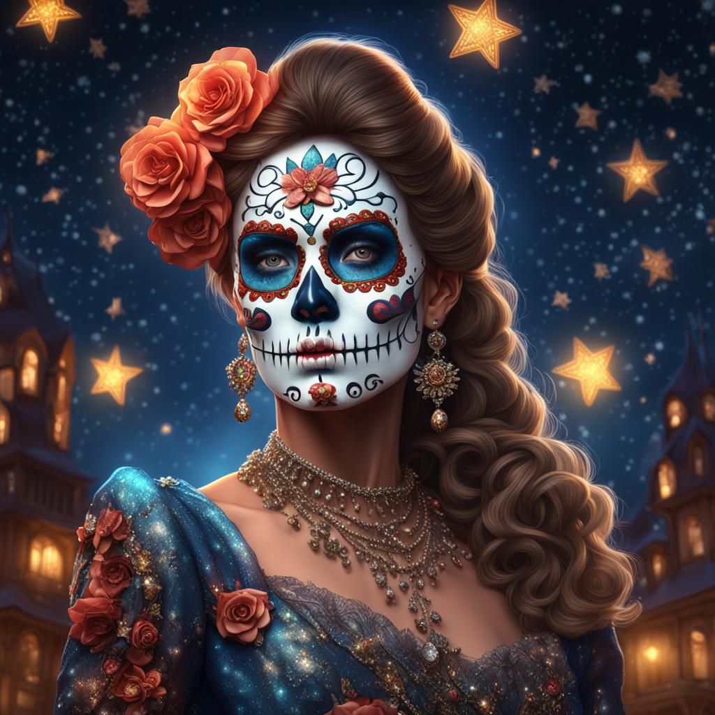 Hyperrealistic Sugar Skull Woman as Dolly Parton