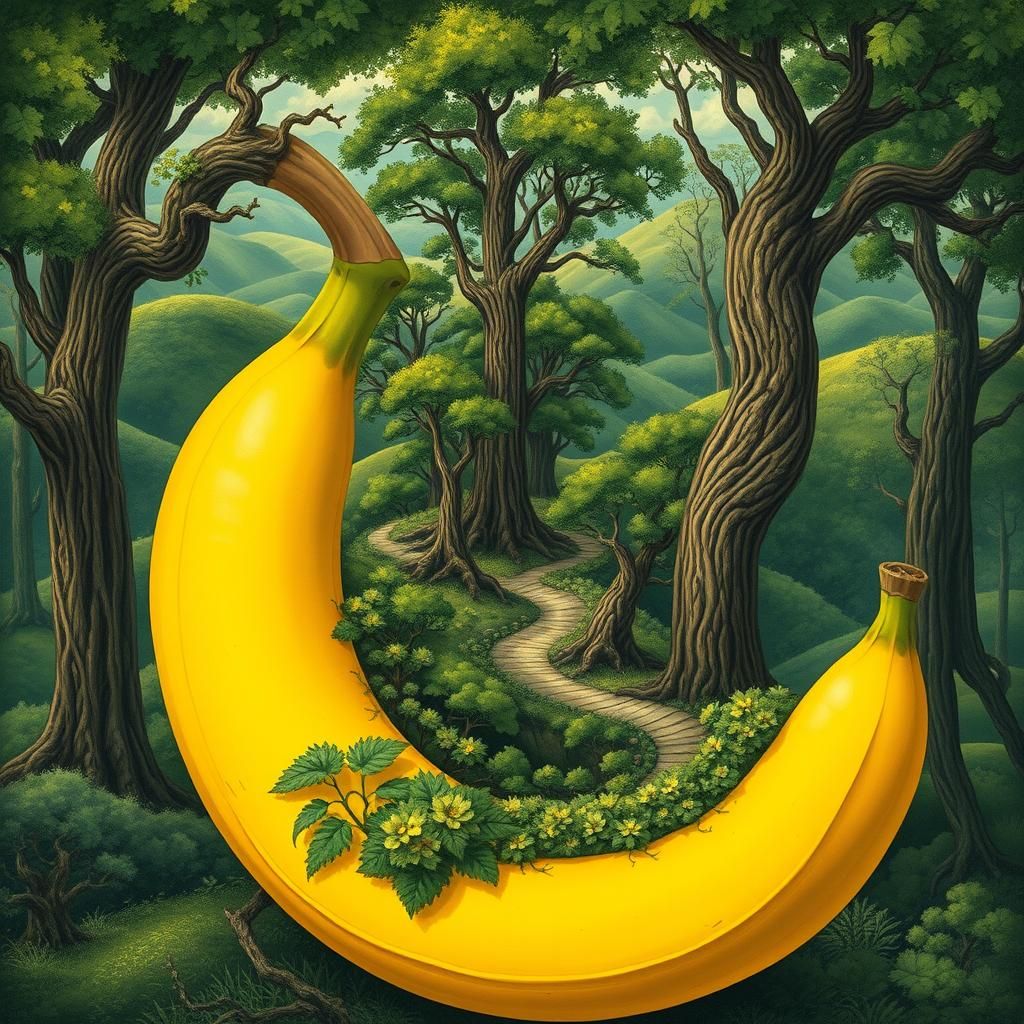 Banana Transformation into Lush Forest Dreamscape