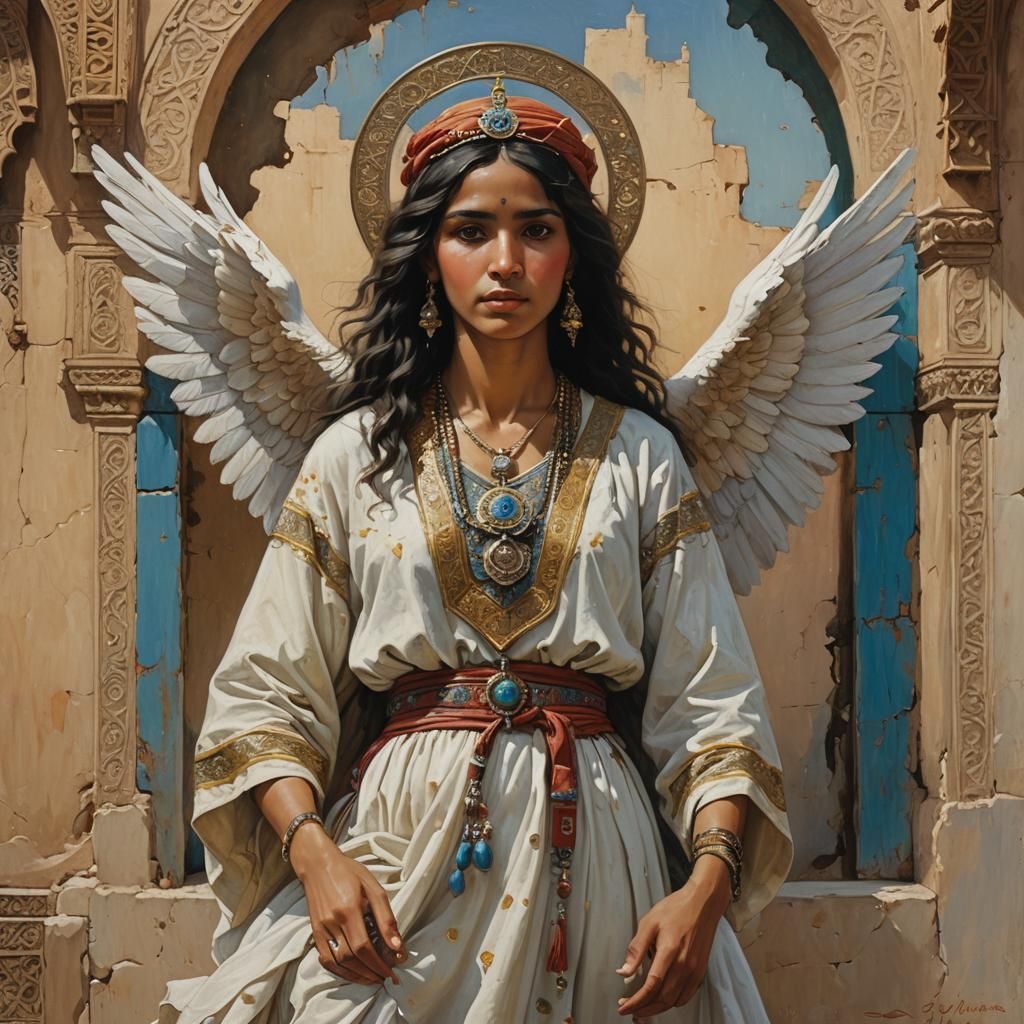 Moroccan Angel in Oil Painting Style