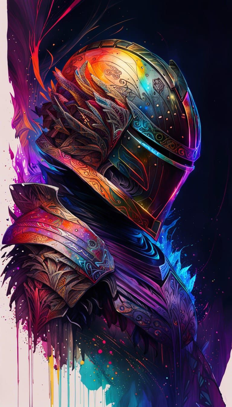 Galaxy Knight in Rainbow Armor Digital Painting