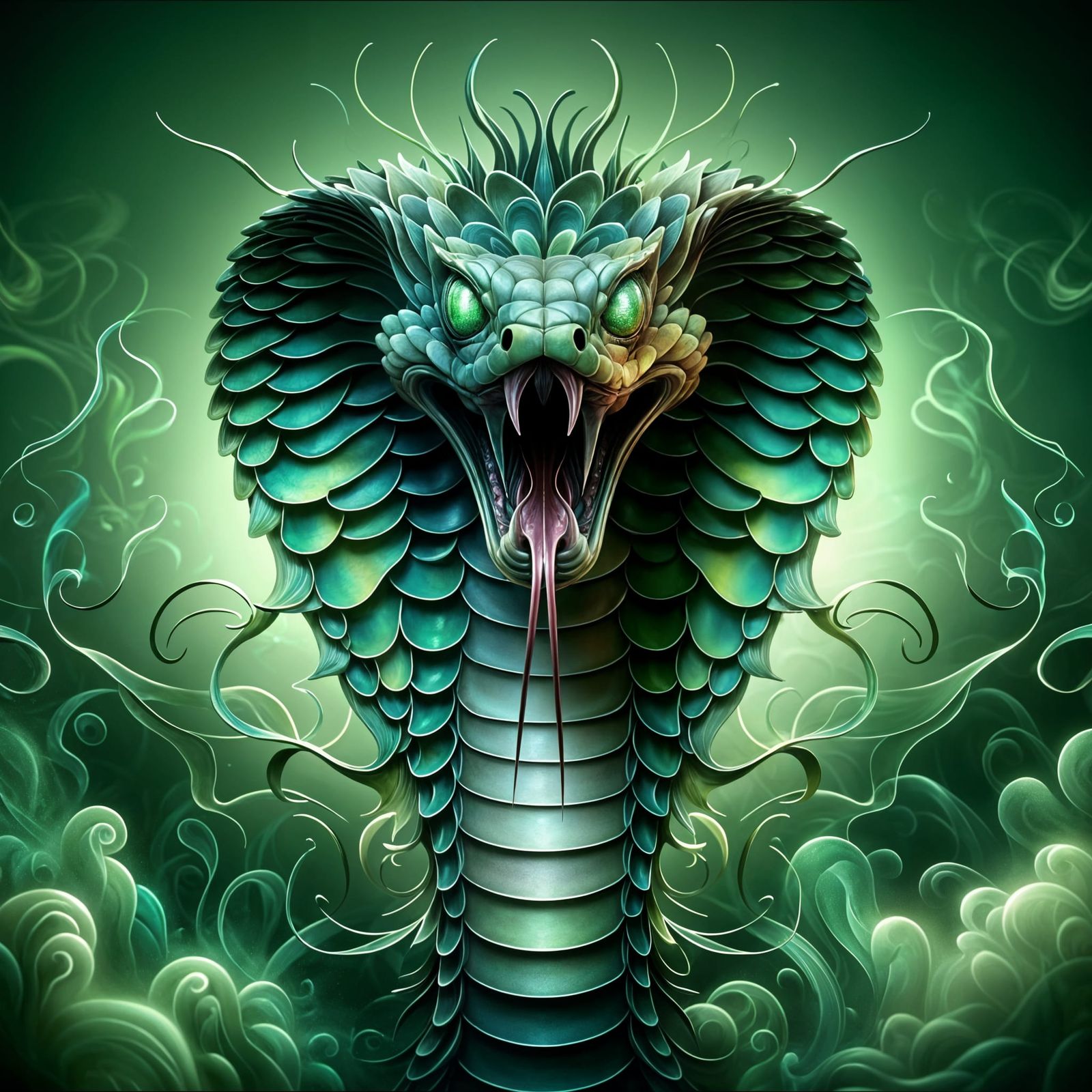Spectral Green Cobra Emerges from Ethereal Mist