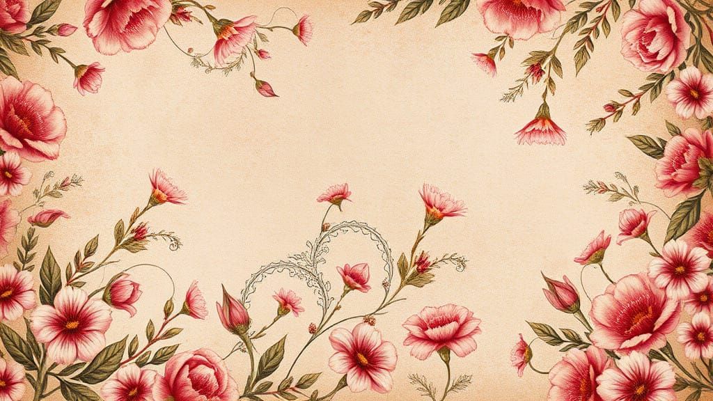 Whimsical Floral Fantasy in Vintage Style, Detailed Matte Pa...