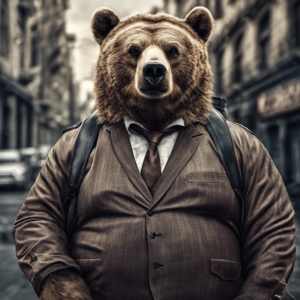 Hyperrealistic Obese Bear Street Gangster in City