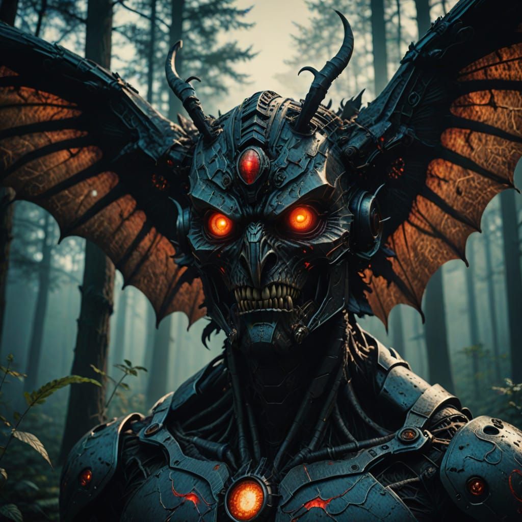 Ethereal Mothman Face in Mystical Woods