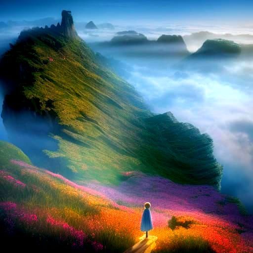 Twilight Reflection: Anime Figure at Glowing Cliff