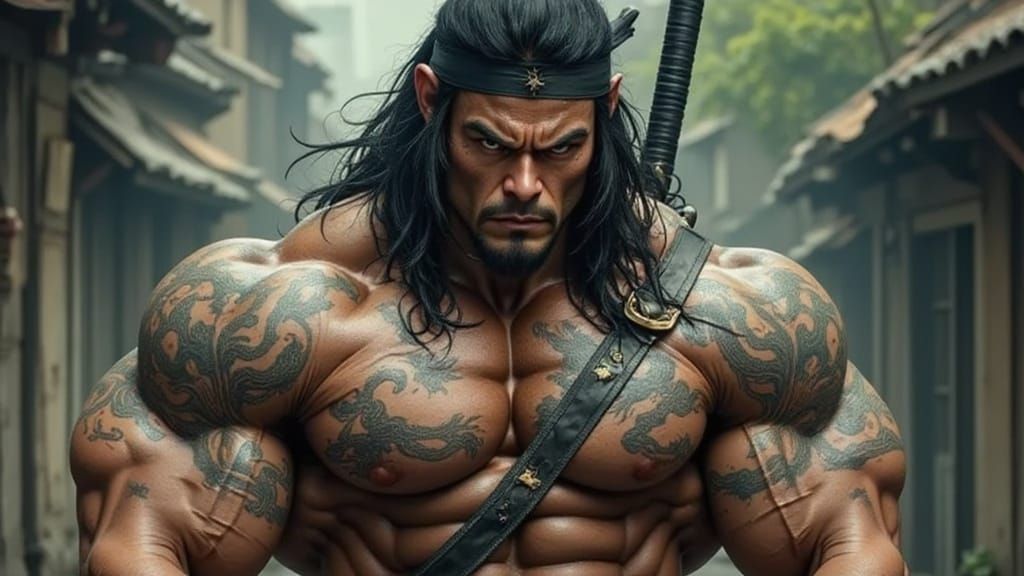 Hulk as Japanese Ninja in Gritty Cinematic Style