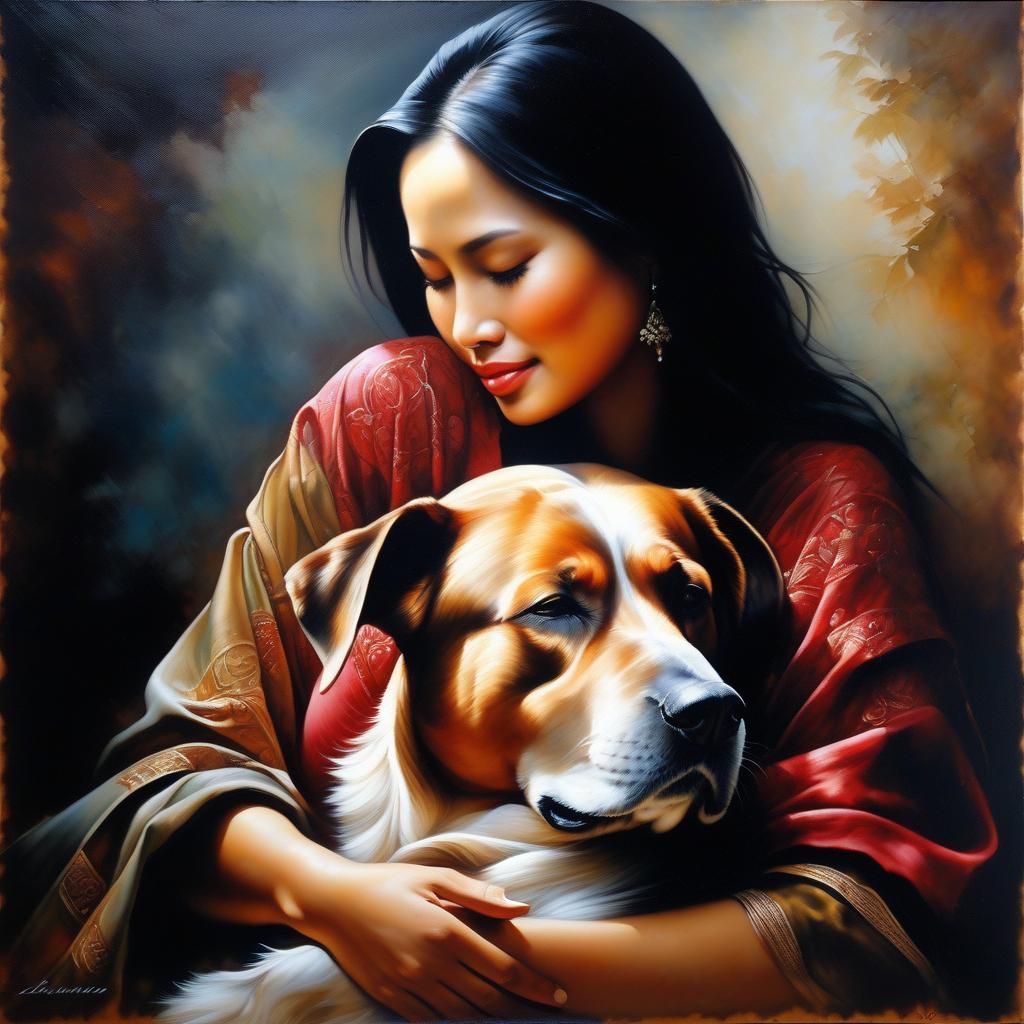 Emotional Fine Art Painting of Woman and Dog