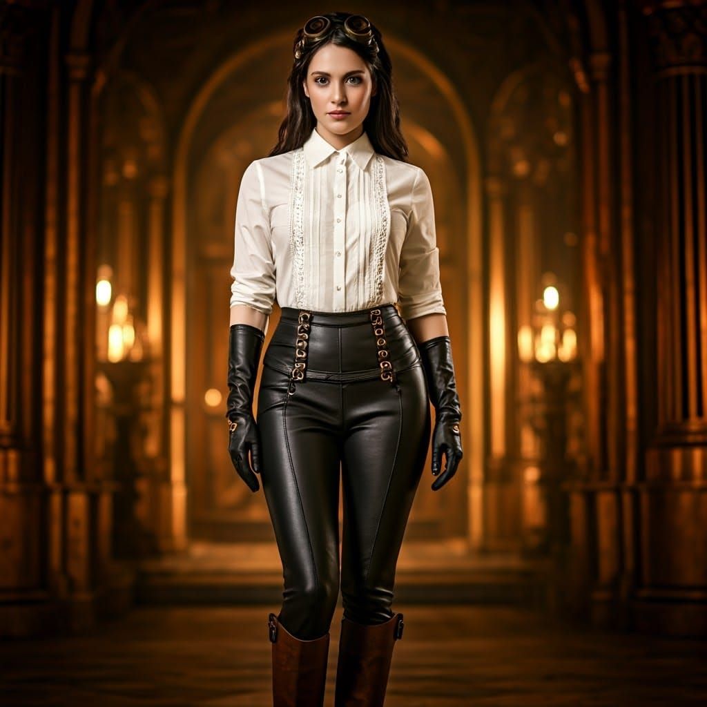 Art Deco Brunette Adventurer in Steampunk World