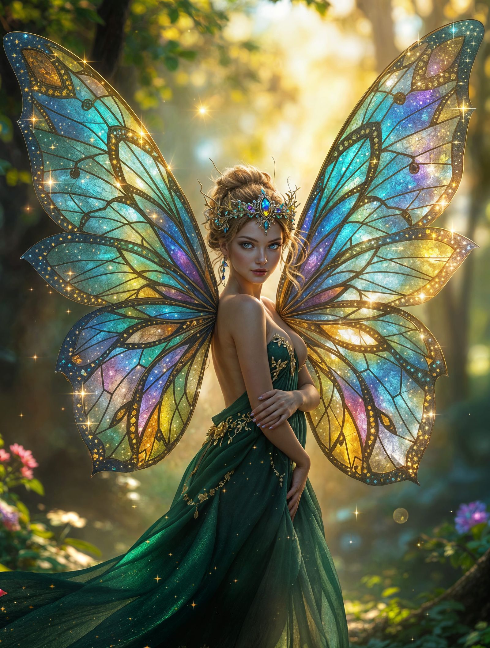 Ethereal Fairy with Iridescent Gemstone Wings in Mystical Fo...