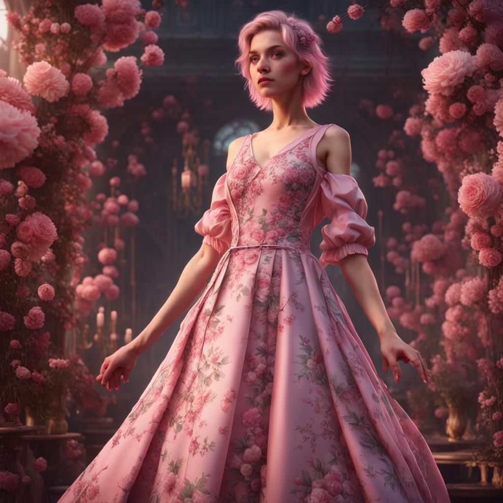 Girly Boy in Pink Dress: Detailed Fantasy Art