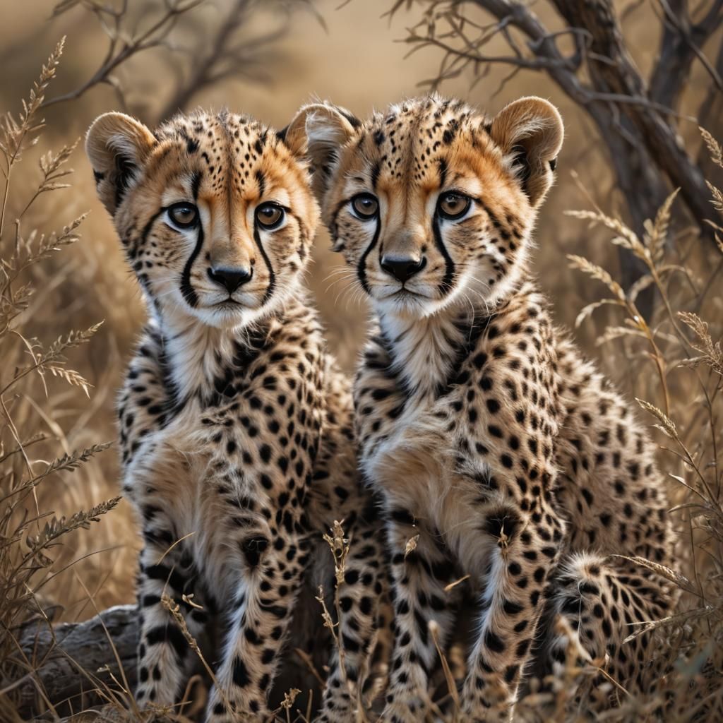Detailed 3D Portrait of Cheetah Cubs