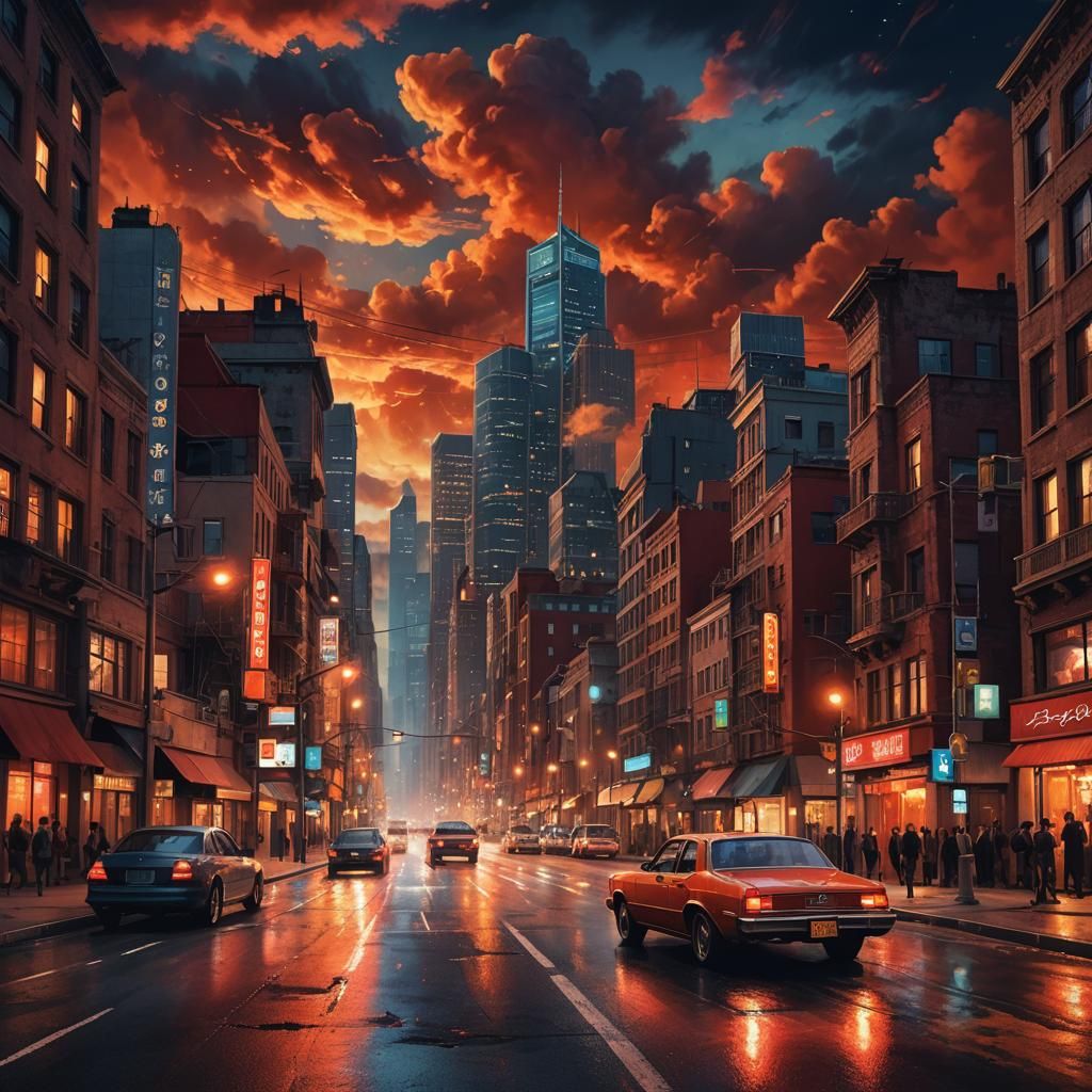 Vibrant Cityscape at Night, Fantasy Concept Art