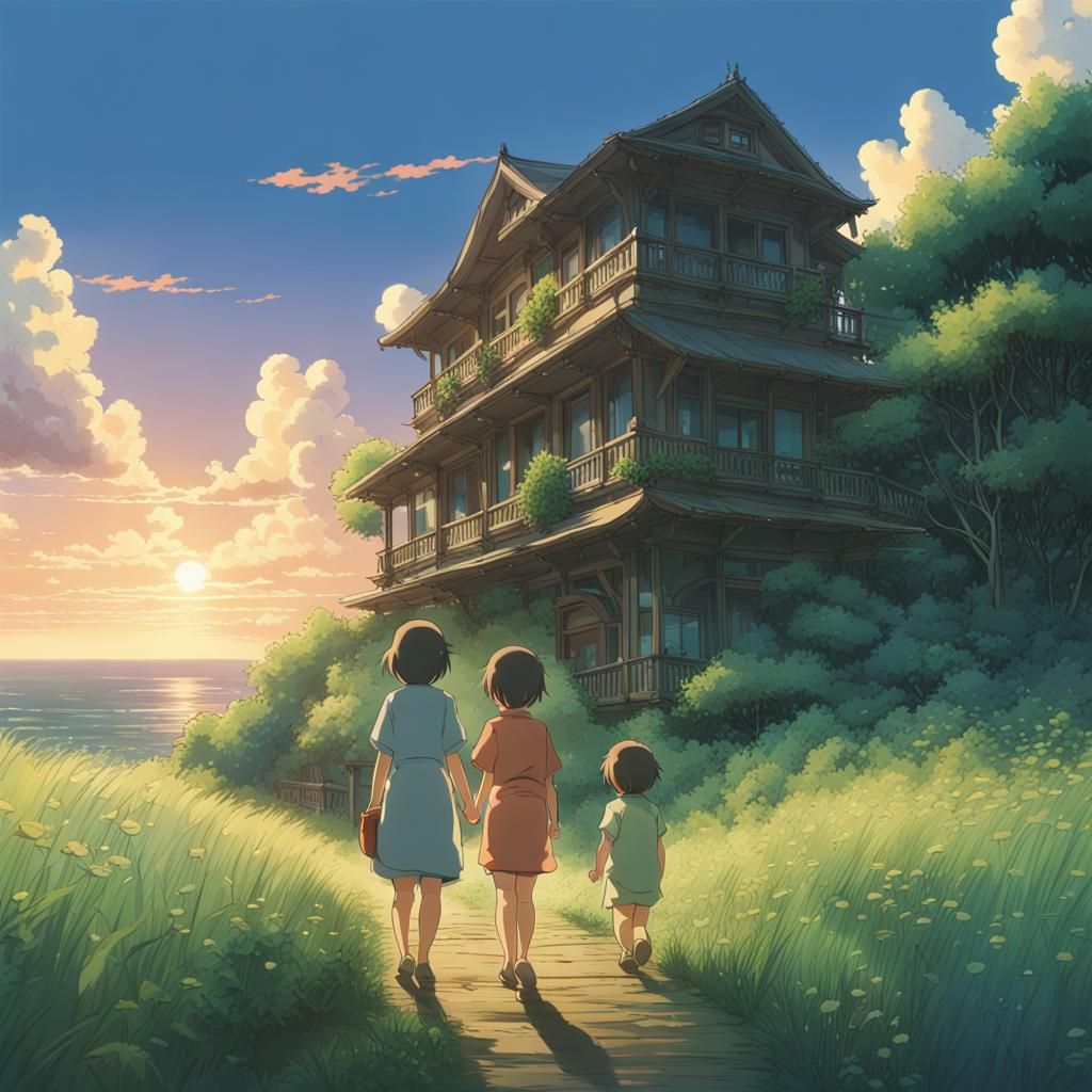 Mother and Baby: Ghibli-esque Anime Art