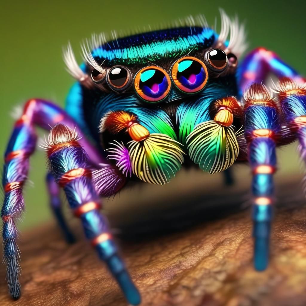 Peacock jumping spider in vibrant colours