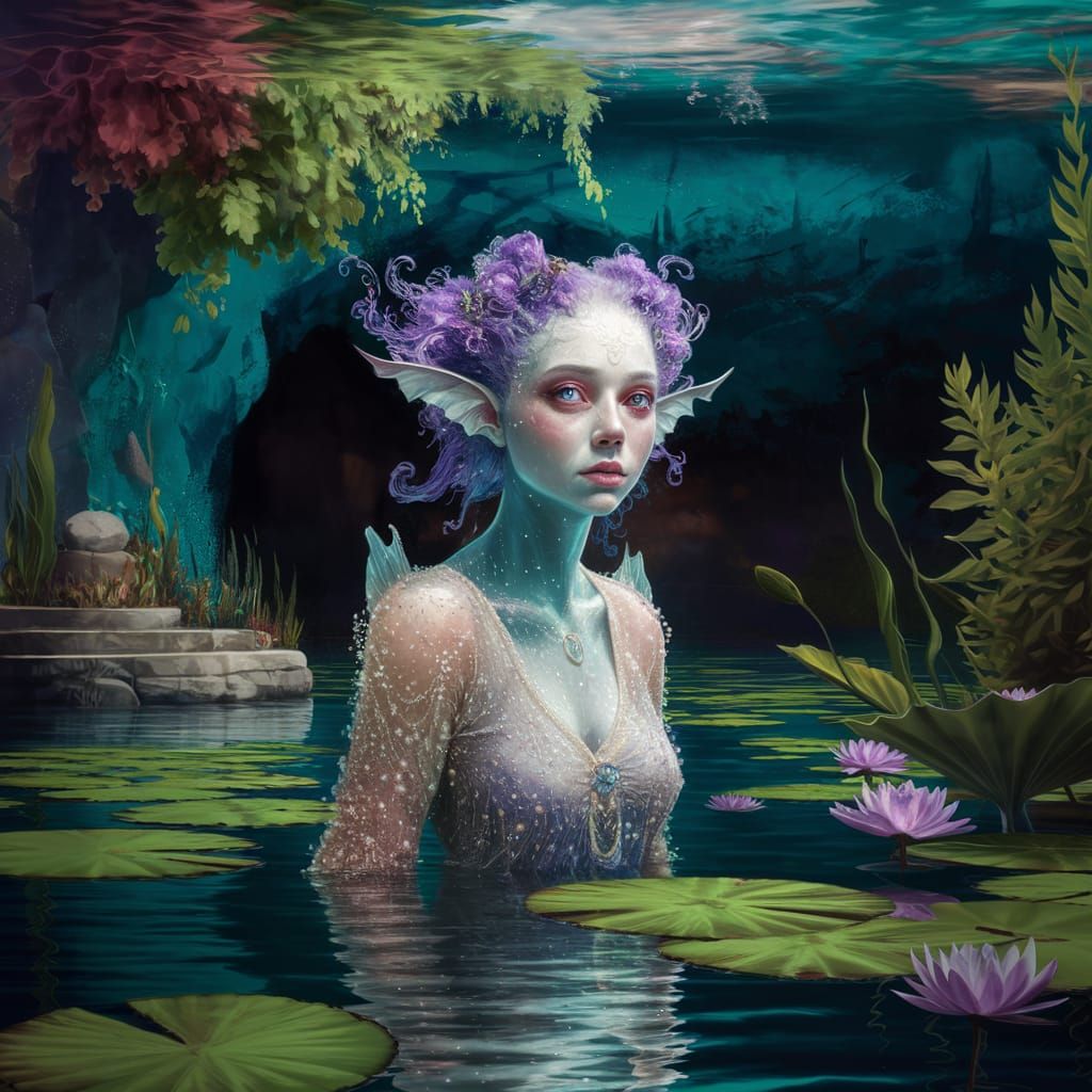 Underwater Water Nymph with Violets: Watercolour Fantasy