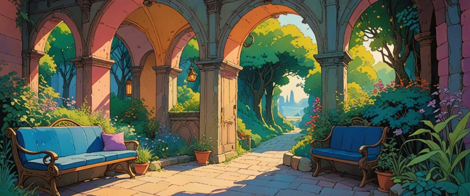 Comic Book Passageway in Watercolor Gouache Style