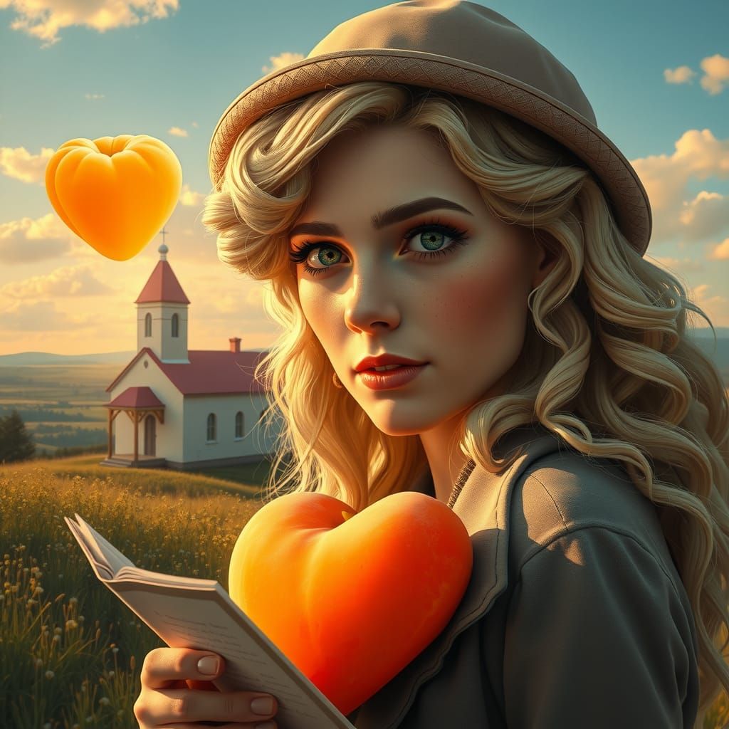 Flapper Writing Letter with Apricot Heart, in Realism Style