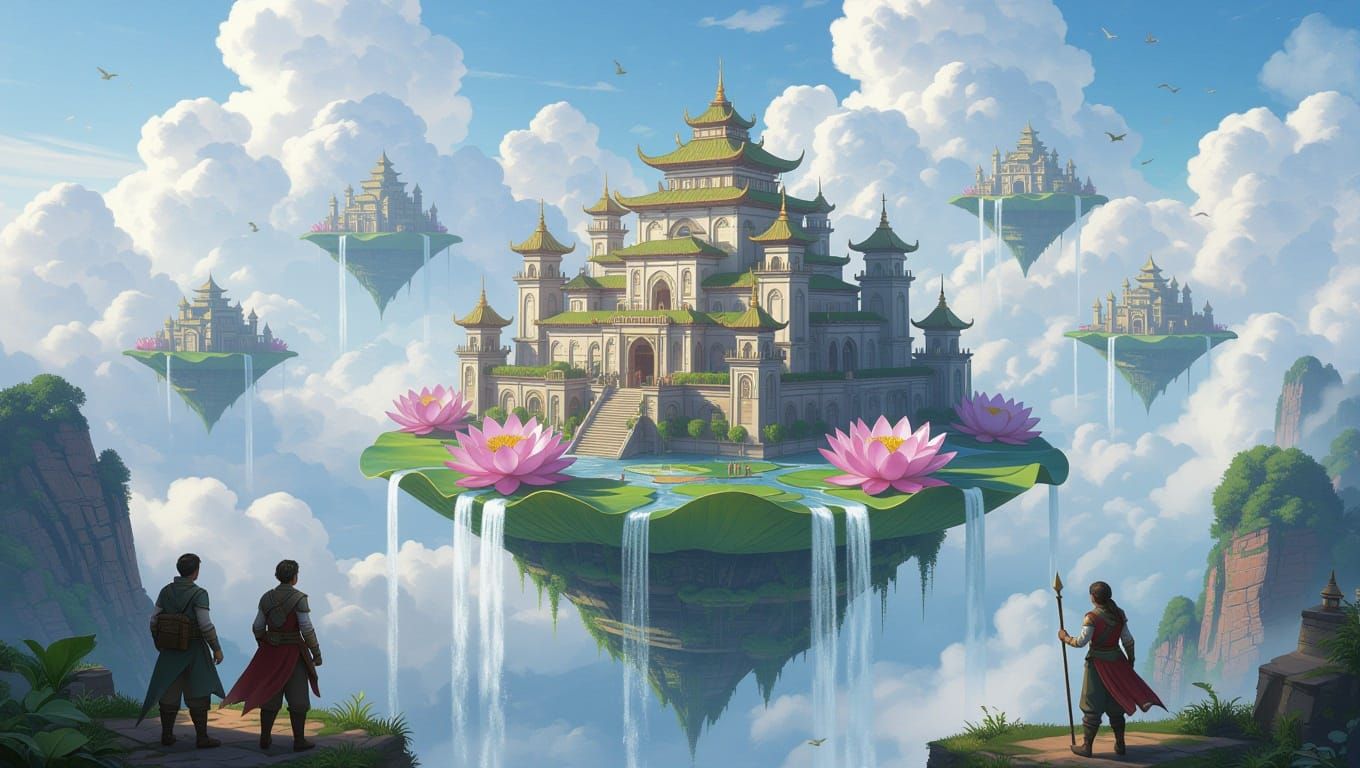 Lost City on Lotus Flowers in the Clouds