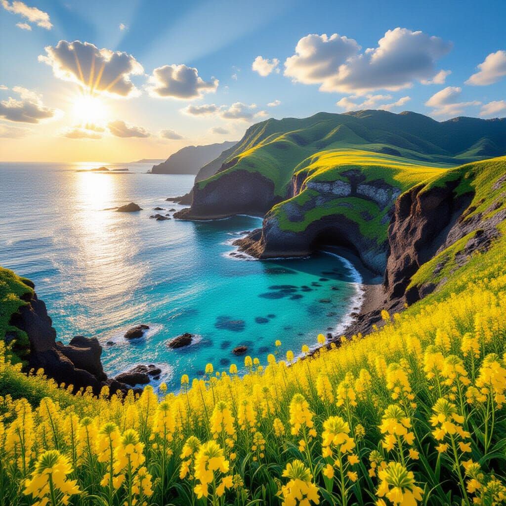 Jeju Island Coastal Landscape in the Style of Romanticism