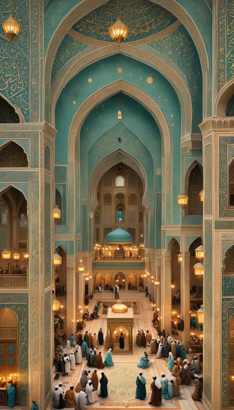 Illuminated Manuscript: Scholars in Grand Mosque