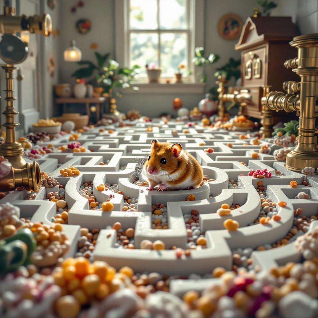 Hamster's Luminist Maze Adventure in Suburban Home
