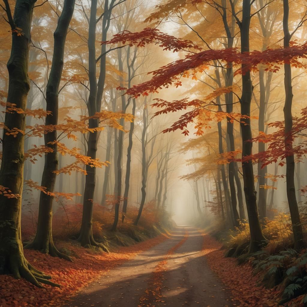 Autumn Forest Path in Impressionistic Style