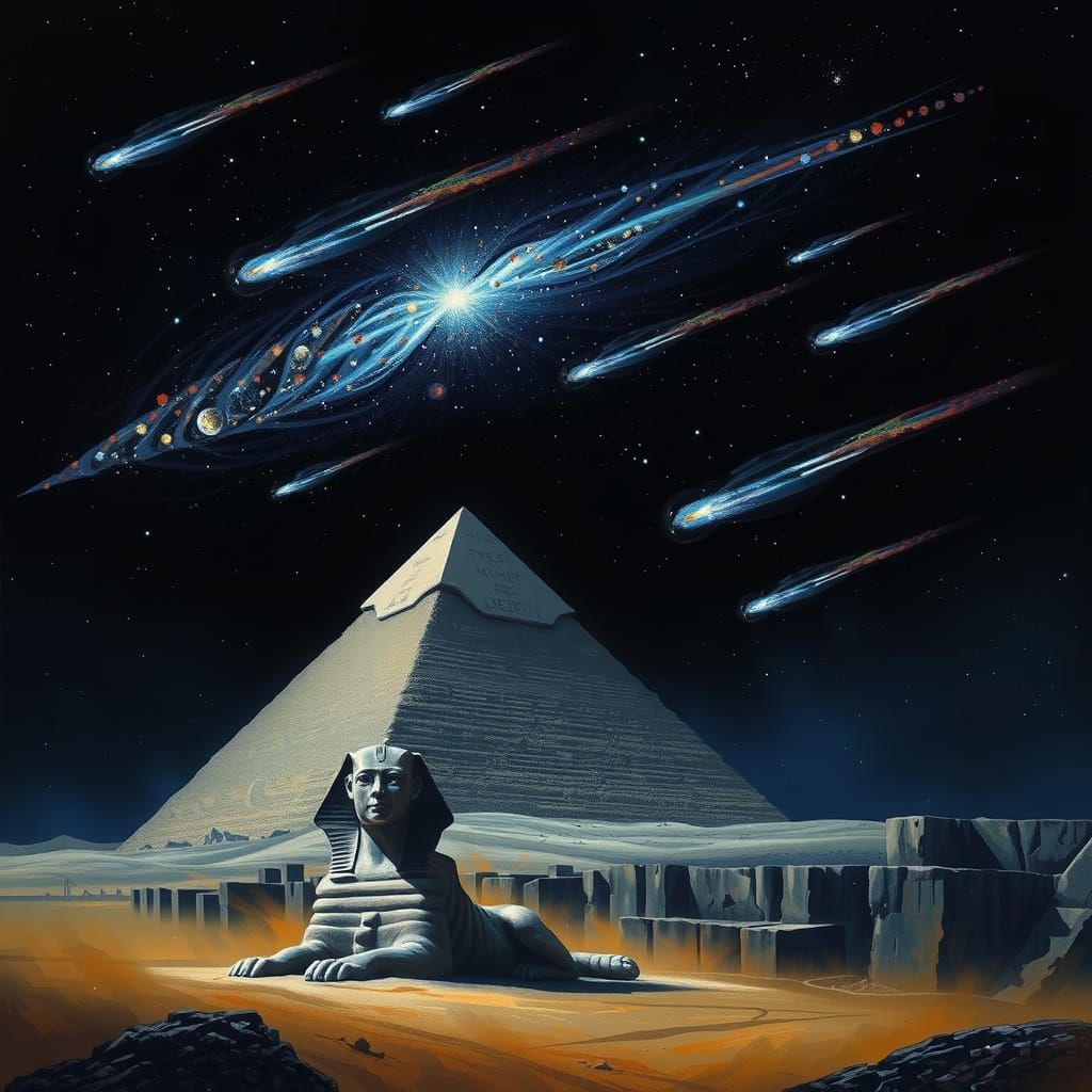 Meteor Shower Over Giza Pyramids and Sphinx