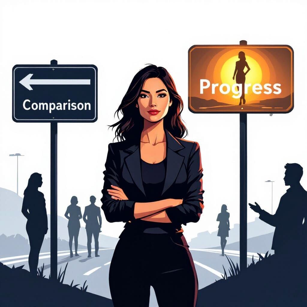 Comparison vs Progress Road Signs in Vector Art Style