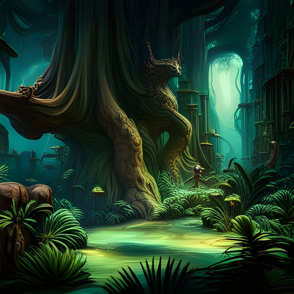 Luminous Creatures in Sci-Fi Mayan Jungle