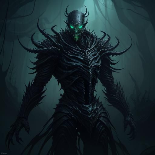 Towering Brood Overseer Attacks in Dark Fantasy Painting