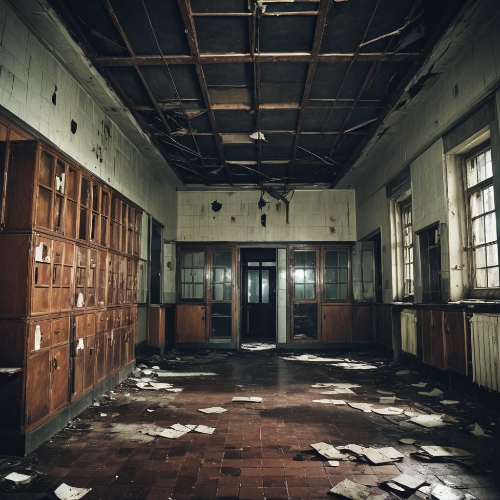 Creepy Abandoned Hospital in Gothic Surrealism Style