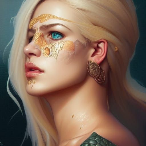 Latina Crocodile Goddess Portrait in Art Nouveau Style