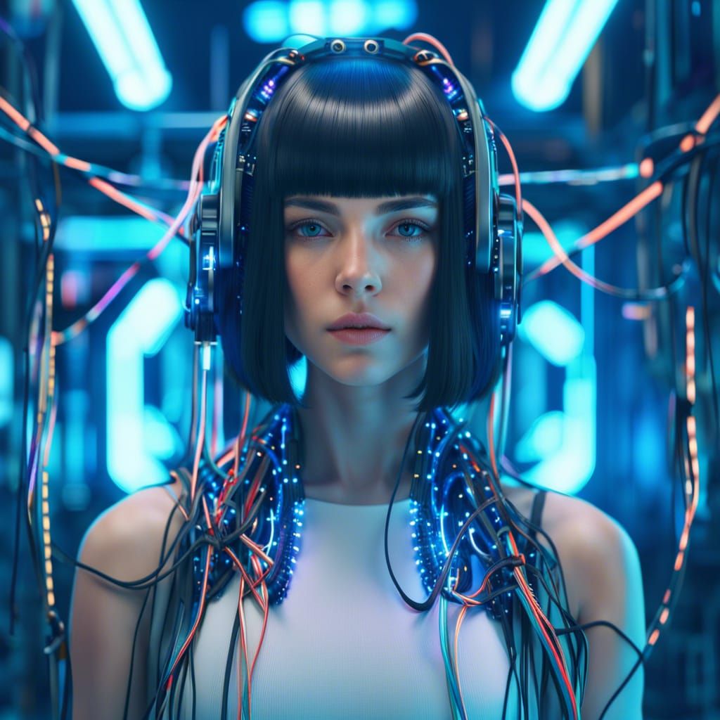 Android Girl Portrait in Cyberpunk Style