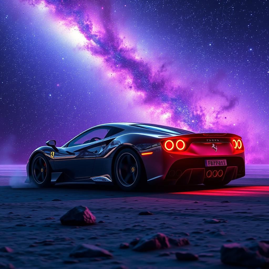 Ferrari Races Through Starry Galaxy in Sci-Fi Style