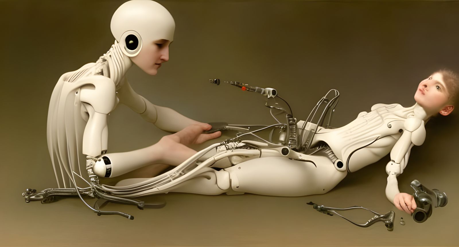 Cyborg with Alien Tech in Classical Style