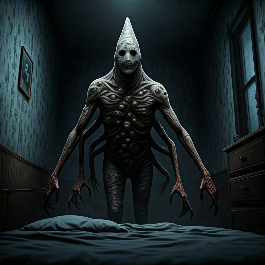 Grotesque Faceless Creature Emerges from Darkness